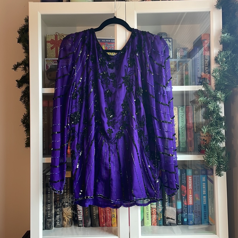 PURE SILK INDIGO EMBELLISHED TOP